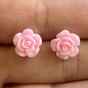 Dainty Pink Rose Stud Earrings